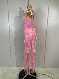 Elegant Pink Strapless Sexy Long Tassel Bandage Dress Women Celebrity Evening Party Luxury Birthday Cocktail Dress Stage Wear