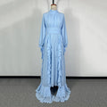 Solid Spliced Ruffles Elegant Dresses For Women Turtleneck Long Sleeved High Wasit Slim Floor Length Dress Female Fashion