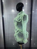 Women Long Sleeve Sexy Mesh Ruffles Bodycon Mini Dress See Through Celebrate Nightclub Party Bar Singer Birthday Wear