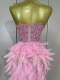 Women Sexy Elegant Evening Party Luxury Birthday Photo Shoot Performance Costume Sparkly Rhinestone Feather Mesh Long Dress