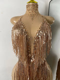 Sparkly Tassels Women Sexy High Split Sleeveless Mesh See Through Party Nightclub Birthday Dress Performance Costume Stage Wear