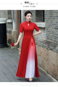 Autmn Winter New Vietnam Aodai Traditional Chinese Improved Qipao Women Embroidery Cheongsam Dress Banquet Evening Dress