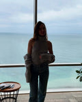 Knitted Top Two Piece Set For Women Turtleneck Sleeveless Pullover Vest Long Sleeve Texture Patchwor Set Lady Sexy Set
