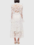 VGH Minimalist Solid Dresses For Women Stand Collar Long Sleeve High Waist Spliced Hollow Out Slim Chic Dress Female Summer 2025
