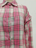 American Streetwear Pink Plaid Shirt for Women Lapel Removable Designer Long Sleeve Casual Shirts Female Fashion