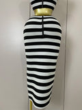 Sexy Off Shoulder Striped Button Two Piece Mini Bandage Set 2025 Women Celebrity Designer Evening Party Luxury Birthday Outfit