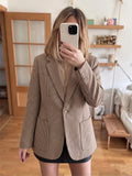 Vintage Notched Collar Blazer Women Single Button Long Sleeve Patch Pocket Check Coats Luxury Winter Fall Elegant Outerwear