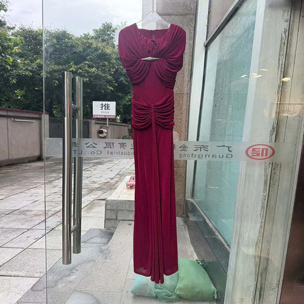 Elegant Light Luxury Maxi Dress for Women Cape Sleeve Cutout Twist Waist Long Gown for Celebrity Formal Dinner Party Outfit