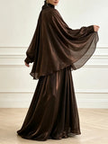Modest Two Piece Set for Women Turtleneck Raglan Balloon Sleeve Irregular Top Maxi Flowy Long Skirt for Evening Occasions