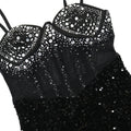 Women's Sheer Mesh Velvet Sequins Maxi Dress Sexy Straps Backless Sequins Maxi Dress Evening Gowns Sexy Birthday Outfits