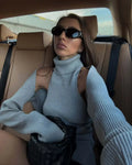 Knitted Top Two Piece Set For Women Turtleneck Sleeveless Pullover Vest Long Sleeve Texture Patchwor Set Lady Sexy Set