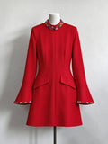 Black Luxury Crystal Slim Fit Mini Dresses For Women Stand Neck Long Sleeved Tunic Dress Female New