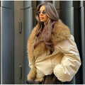Vintage Faux Fur Trim Puffer Jacket Women Big Furry Collar Oversized Bubble Sleeve Warm Winter Coat Lady Winter Outerwear 2026