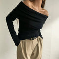 Solid Casual Pullover Sweaters For Women Slash Neck Long Sleeve Slimming Temperament Sweater Female Fashion Style
