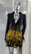 Luxury Rhinestone Sequin Pearl Glam Low Cut Suit Dress Women's Fashion Party Performance Evening Gown Vestidos De Ocasião Formal