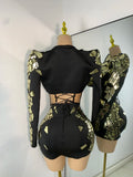 Sparkly Sequined Mirrors Technological High Street Short Summer Three Pieces Dress Sexy Stage Women Outfit Singer Show Wear