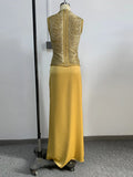 Women Tassel Top + Long Skirt Two Piece Sets Sexy Sleeveless Fringe Bandage Matching Set Evening Party Cocktail Outfit