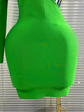 Women Sexy Dress One Shoulder Color Block Long Sleeve Bodycon Celebrity Club Birthday Evening Party Dress