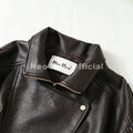 Chic Street Fashion Girls Brown Cropped Faux Leather Jacket Women Funnel Neck Loose Motorcycle Short PU Leather Coat
