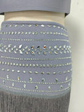 Glam Rhinestone Fringe 2 Piece Set for Women Sweetheart Neck Crop Cami Top High Waist Floor Length Skirt for Evening Party