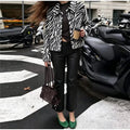Women Chic Zebra Print Faux Fur Cropped Jacket Lapel Collar Single Breasted Warm Short Coat Autumn Winter Fashion Street Jackets