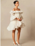Women's Spring Summer Off Shoulder Tiered Ruffle Flared Mini Dress Sweet Prom Party Wear 2026 Trendy Feminine Fashion Dress