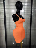 Pink Orange Women Sexy Strap O-Neck Bodycon Mini Bandage Dress Birthday Party Girls'Vacation Cocktail Outfit Wholesale