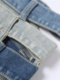 Slimming Sexy Irregualar Skirt For Women High Waist Holloe Out Patchwork Buttons Temperament Denim Skirts Female