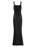 Sexy Satin Evening Long Dresses for Women Square Collar Sleeveless High Waist Folds Slimming Bodycon Dress Female