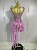 Women Sparkly Rhinestones Evening Prom Birthday Party Photoshoot Nightclub Stage Wear Sexy Mesh Ruffled See-Through Mini Dress