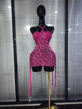 Sparkly Crystal Women Sexy Halter Off the Shoulder Bodycon Mini Dress Celebrate Nightclub Party Bar Singer Birthday Clothing