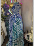 2026 New Women O-neck Sleeveless Floral Print Mermaid Maxi Dress Evening Birthday Beach Sexy Night Party Long Dresses