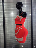 Black Red Color Women Sexy Strap Shining Sequins 2 Pieces Bodycon Mini Bandage Dress Nightclub Party Celebrate Cocktail Outfit