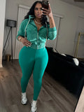 Sporty 2 Piece Set Woman Tracksuit Fall Trend Warm Hooded Zip Jacket+Leggings Matching Street Casual Stretch Outfits