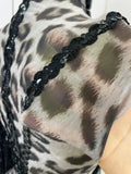 Women One Shoulder Latin Dance Outfits Sexy Leopard Print Sparkly Diamond Tassel See-Through Dress Nightclub Party Stage Costume
