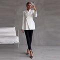 Elegant Solid Blazer Skirt Set Women Slim One Button Suit Jacket Pleated See Through Fishtail Skirts Spring Lady Party Suit
