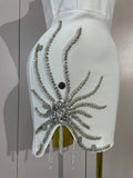 Elegant White Strapless Cocktail Party Women Eveing Prom Club Birthday Dress Sexy Sparkly Crystal Side Split Bandage Mini Dress