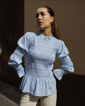 Solid Spliced Folds Slimming Blouses for Women O Neck Long Sleeve Temperament Minimalist Shirts Female New