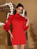 Spliced Appliques Slim Mini Dresses For Women Stand Neck Slim Temperament short Dress Female