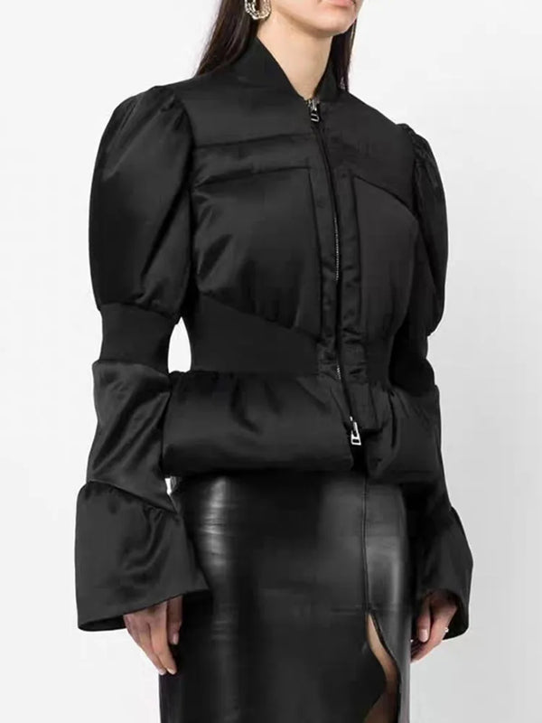 Patchwork Zipper Parkas For Women Stand Collar Long Sleeve Minimalist Tunic Winter Coat Female Fashion Clothing New