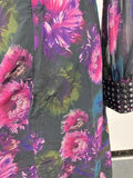 Elegant Floral Printing Long Dressess For Women Stand Collar Lantern High Waist Spliceed Rivet Hollow Out Dress Female New
