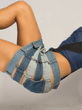 Slimming Sexy Irregualar Skirt For Women High Waist Holloe Out Patchwork Buttons Temperament Denim Skirts Female