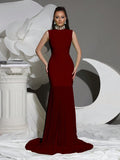 2026 New Diamond Turtleneck Bodycon Long Dress Women Sleeveless Patchwork Elegant Evening Birthday Party Dinner Wedding Gowns