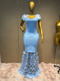 Luxury Flower Lace-Edged 3D Decoration Sleeveless Bodycon Maxi Dress Sleeveless High Waist Birthday Evening Party Cocktail Gowns