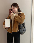 Retro Suede Coat Women's Hong Kong Style Double Breasted Suit Collar Winter New Arrival Chic Lightweight Luxury Coat