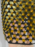 Sexy Nightclub Bar Photoshoot Stage Costumes Sparkly Diamond Mesh See Through Mini Dress Women Evening Party Club Birthday Dress