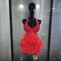 Red Color Women Sexy Halter Backless Shining Crystal Bodycon Mini Bandage Dress Celebrate Evening Party Christmas Clothing