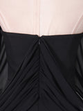 Award Ceremonies Black Halter Maxi Gown for Women Deep V Neck Sheer Cape Sleeves Backless Chiffon Skirts for Formal Galas