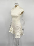Luxury Ruffled Dress Women's Elegant Pleated Patchwork Slim Vintage Dress Summer New Chic Women's Party Evening Dress