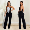 Women's Elegant Button Strapless Sleeveless Irregular Jumpsuits One Piece Metal Button Decor Overalls Outfit Night Clubwear